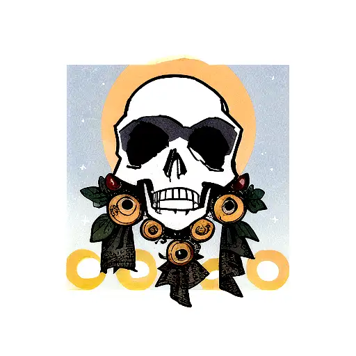 skull with sun, moon, eclipse  tattoo design idea