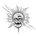 skull with sun in left eye, moon in right eye, eclipse in mouth tattoo design idea
