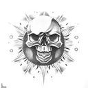 skull with sun in left eye, moon in right eye, eclipse in mouth tattoo design idea