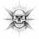 skull with sun in left eye, moon in right eye, eclipse in mouth tattoo design idea