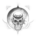skull with sun, moon, eclipse  tattoo design idea