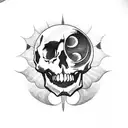 skull with sun, moon, eclipse  tattoo design idea