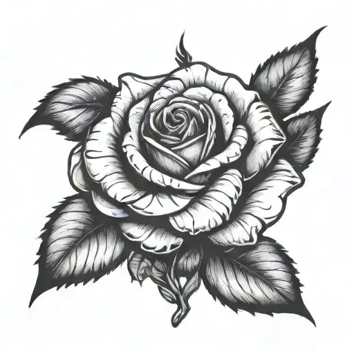 A haunting image of a rose growing from a broken heart, honoring the memory of lost friends, in a blackwork style tattoo design idea