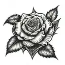 A haunting image of a rose growing from a broken heart, honoring the memory of lost friends, in a blackwork style tattoo design idea