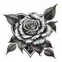 A haunting image of a rose growing from a broken heart, honoring the memory of lost friends, in a blackwork style tattoo design idea