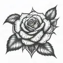 A haunting image of a rose growing from a broken heart, honoring the memory of lost friends, in a blackwork style tattoo design idea