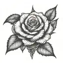 A haunting image of a rose growing from a broken heart, honoring the memory of lost friends, in a blackwork style tattoo design idea