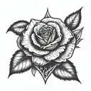 A haunting image of a rose growing from a broken heart, honoring the memory of lost friends, in a blackwork style tattoo design idea