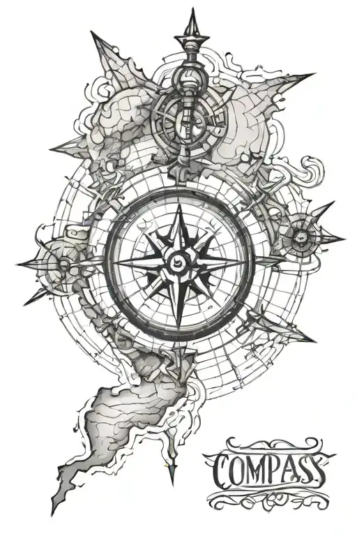 compass map outline tattoo design idea