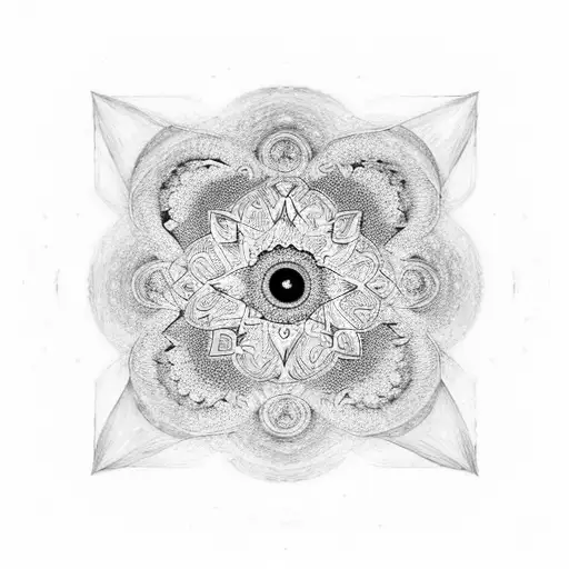 A surrealistic interpretation of Van Gogh's Starry Night combined with a mandala representing spirituality tattoo design idea