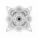 A surrealistic interpretation of Van Gogh's Starry Night combined with a mandala representing spirituality tattoo design idea