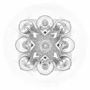 A surrealistic interpretation of Van Gogh's Starry Night combined with a mandala representing spirituality tattoo design idea