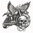 Combine a motorcycle engine piston with a flaming skull and wings for a unique tattoo design tattoo design idea