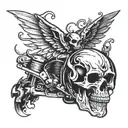 Combine a motorcycle engine piston with a flaming skull and wings for a unique tattoo design tattoo design idea