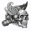 Combine a motorcycle engine piston with a flaming skull and wings for a unique tattoo design tattoo design idea