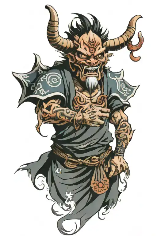 fuu dog oni mask holding tattoo design idea