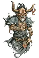 fuu dog oni mask holding tattoo design idea