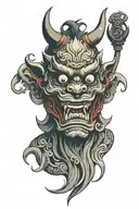 fuu dog oni mask holding tattoo design idea