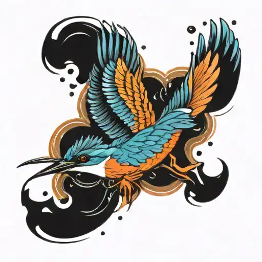 kingfisher diving into water tattoo design idea