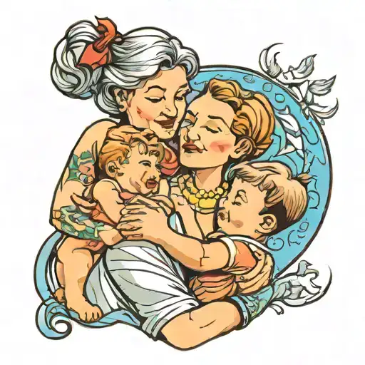 mother with two boys  tattoo design idea