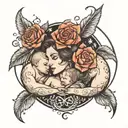 mother with two sons with flowers moon and cancer zodiac  tattoo design idea