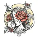 mother with two sons with flowers moon and cancer zodiac  tattoo design idea