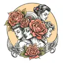 mother with two sons with flowers moon and cancer zodiac  tattoo design idea