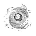 An intricate bookshelf filled with fantasy books, illuminated by a crescent moon tattoo design idea