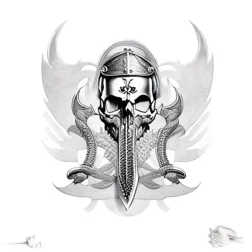Viking skulls axe crow tattoo design idea