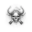 Viking skulls axe crow graveyard tattoo design idea