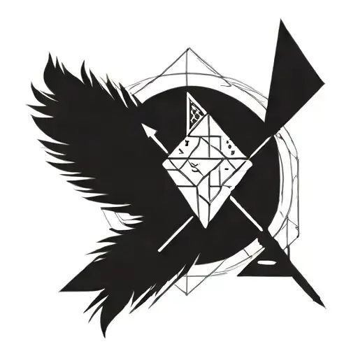 Arrow with a feather at the end and geometric shapes in the middle of the arrow  tattoo design idea