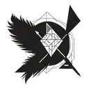 Arrow with a feather at the end and geometric shapes in the middle of the arrow  tattoo design idea