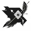 Arrow with a feather at the end and geometric shapes in the middle of the arrow  tattoo design idea