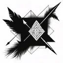 Arrow with a feather at the end and geometric shapes in the middle of the arrow  tattoo design idea