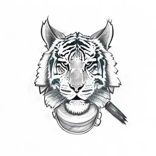 A sketch-style tattoo of Post Malone holding a saber tooth tiger tattoo design idea