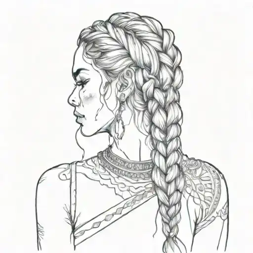 a woman with braids tattoo design idea
