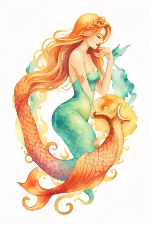 mermaid and anchor in watercolors  tattoo design idea