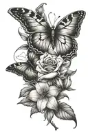Roses lily flowers and butterfly emerging tattoo design idea