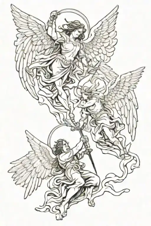 battle between evil and good by angels tattoo design idea