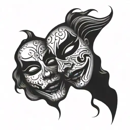 A sad face removes a cheerful mask tattoo design idea