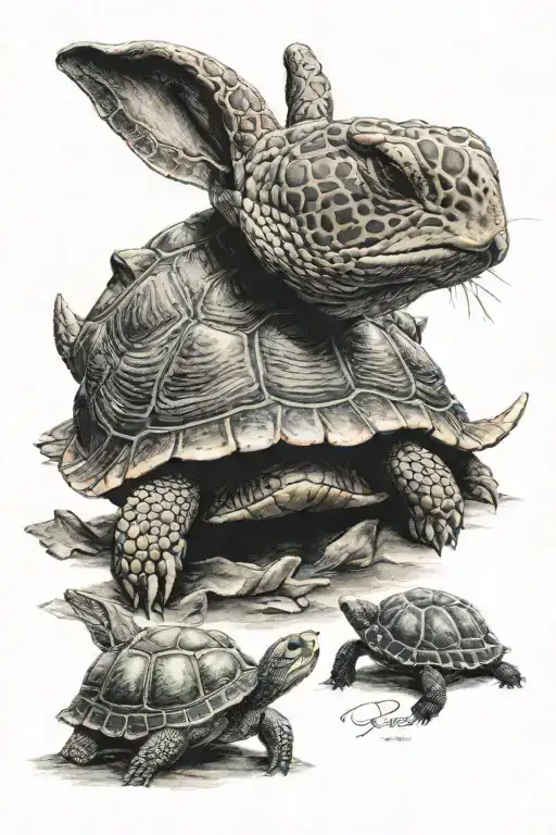 The rabbit and the turtle tattoo design idea