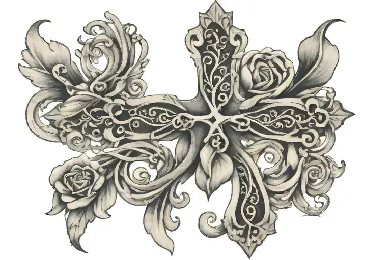 cross with proverbs 3:5-6 intertwined tattoo design idea
