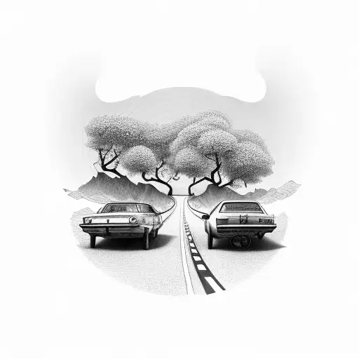 add a sun at the end and more curve in opposite direction as the roads ends tattoo design idea