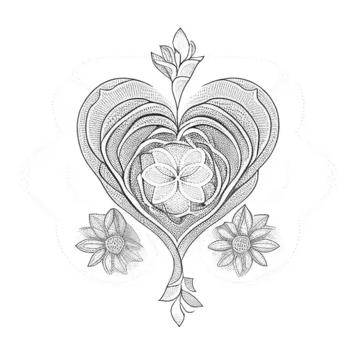flower, womb, symmetrical, heart tattoo design idea