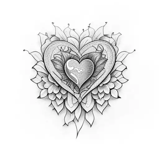 flower, womb, symmetrical, heart tattoo design idea