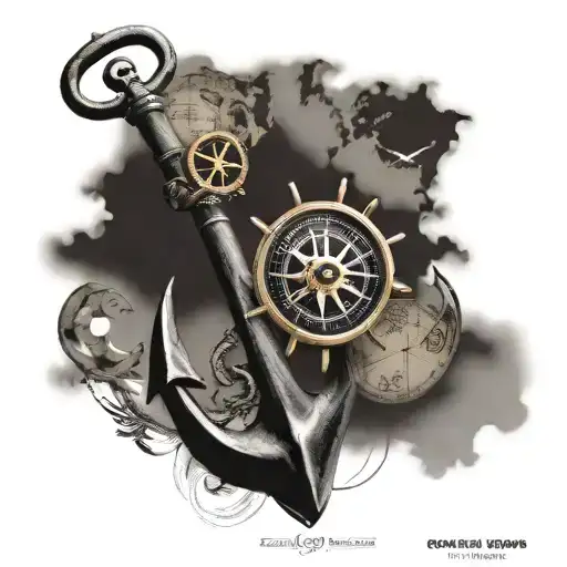 Anchor, compass, sea, dominor bike, world map, infinity sign, merchant navy tattoo design idea