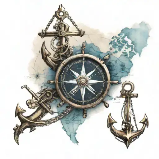 Anchor, compass, sea, dominor bike, world map , infinity sign, merchant navy tattoo design idea