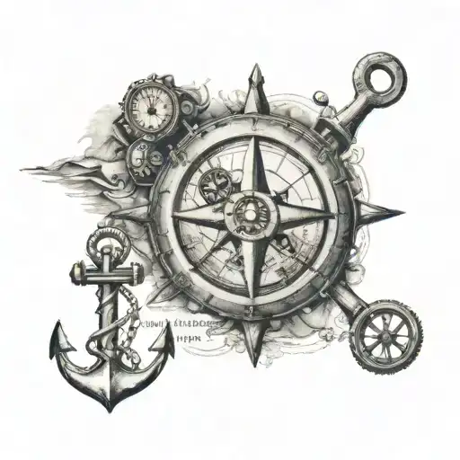 Anchor, compass, sea, dominor bike, world map leading, infinity sign, merchant navy tattoo design idea