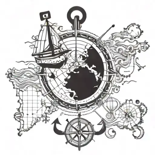 Anchor, compass, sea, dominor bike, world map, infinity sign, merchant navy tattoo design idea