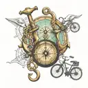 Anchor, bike, sea, world map, infinity sign, compass, binocular tattoo design idea
